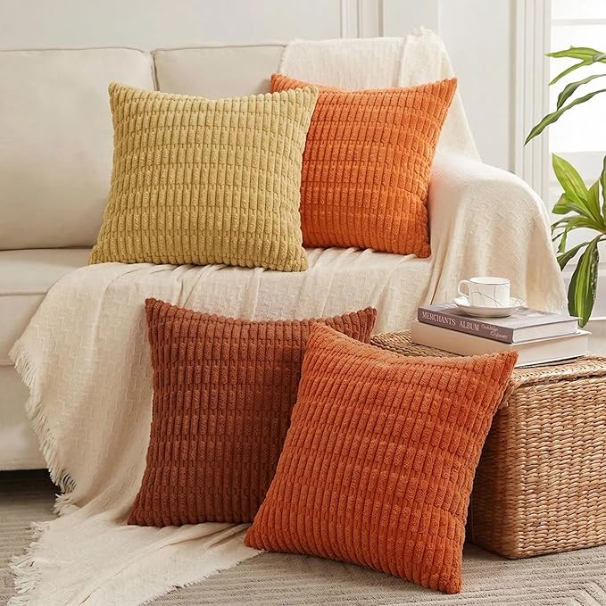 Fancy Homi 4 Packs Decorative Throw Pillow Covers for Living Room Couch Bed, Modern Farmhouse Boho Home Décor Accent Cushion Case, 24" x 24" (Pack of 4), Burnt Orange Series