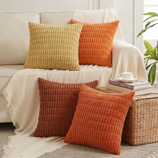 Fancy Homi 4 Packs Decorative Throw Pillow Covers for Living Room Couch Bed, Modern Farmhouse Boho Home Décor Accent Cushion Case, 24" x 24" (Pack of 4), Burnt Orange Series