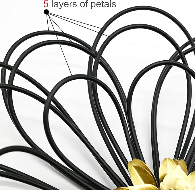 Remenna Metal Flowers Wall Decor, Metal Rustic Wall Art Decoration Farmhouse Wall Decorations Multiple Floral Hanging Decor for Bathroom Living Room Home Office Garden Kitchen (Black&Gold)