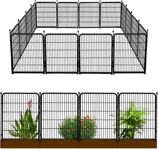 Doorless Garden Fences and Borders for Dogs, 36in(H) 14 Panels Total 31 Ft(L), Black Metal Decorative Garden Fencing, Flower Bed Fencing, Dog Digging Fence Barrier, Rabbit Fence for Flowers