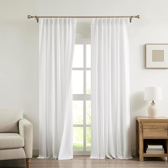 Vision Home White Pinch Pleated Light Filtering Window Curtains with Microfiber Liner 84 inch Privacy Drapes for Living Room Bedroom Back Tabs with Hooks 2 Panels 40" Wx84 L