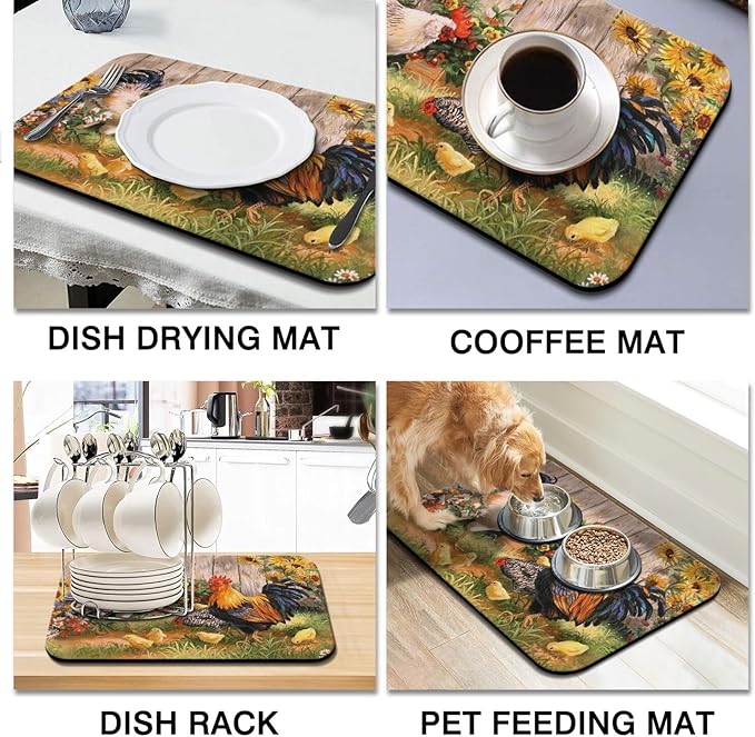 Fun Coffee Mat 23inx15in,Coffee Bar Mat for Countertops,Absorbent Hide Stain Anti-Slip Coffee Bar Accessories Fit Under Coffee Machine Mat,dish Drying Mats for Kitchen