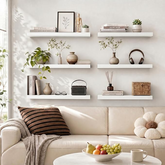 Heimlove 32 Inch Floating Shelves for Wall,White 9.3" Deep Floating Shelf Set of 2,Wall Mounted Shelves for Bathroom Bedroom Living Room Kitchen Office,Shelf for Books Storage Room,Home Decor
