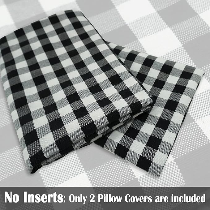 CARRIE HOME Black Plaid Throw Pillow Covers 18x18 Set of 2 Black and White Gingham Pillow Covers 18x18 Farmhouse Decor for Bedroom and Christmas Holiday