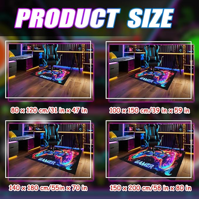 Boys Gamer Area Rug for Room - Purple Gaming Carpet Rug for Kids Boys Bedroom Video Games Carpet Gamepad Themed Rugs Kids Room Decor, 70 x 55 Inches