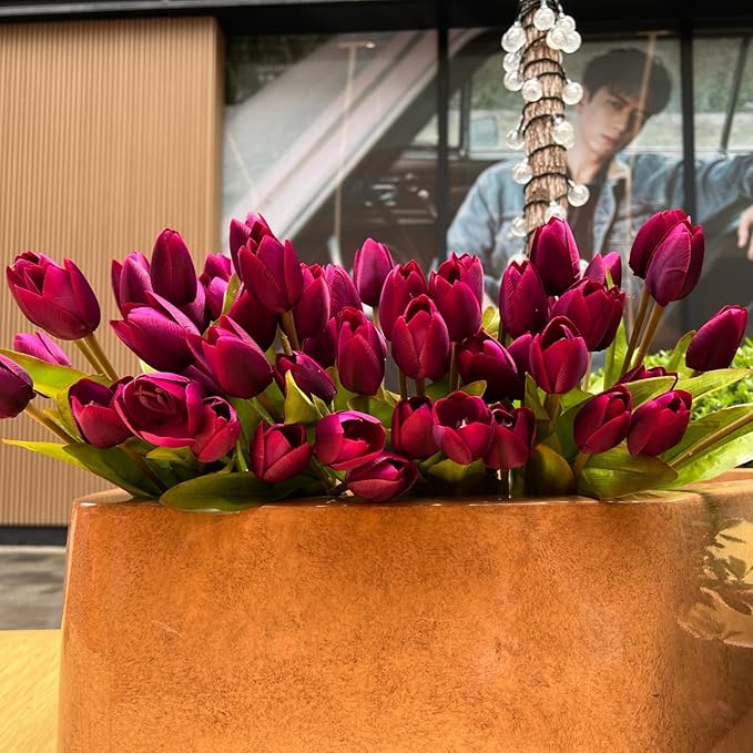 Artificial Fake Flowers Tulip for Outdoor Decoration,UV Resistant Faux Plastic Fabric Greenery Shrubs Plants Fake Flowers Hanging Planter Kitchen Home Garden Wedding Decor (Dark Purple)