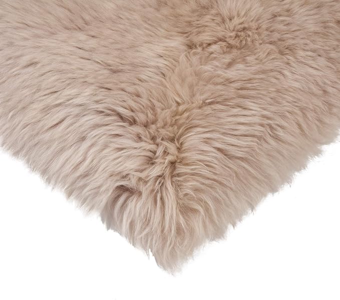 Set of 2, Natural Sheepskin Chairpad with Non-Slip Backing | 100% Real New Zealand Wool Sheepskin for Car Seat, Accent Chair, or Vanity Chair, Taupe