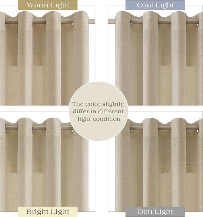 Eggshell Beige Linen Curtains 108 Inches Long for Living Room Floor to Ceiling Semi Sheer Grommet Window Curtain Extra Long Modern Farmhouse Neutral Sheer Drapes for Dining Room 52x108, 2 Panel
