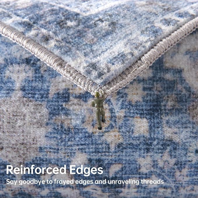 Sasttie 2x3 Rug, Ultra-Soft Washable Rug, Low Pile Foldable Thin Carpets with Non-Slip Backing, Skin-Friendly Stain Resistant Carpet for Living Room, Bedroom, Kitchen, Dorm, 2x3, Blue