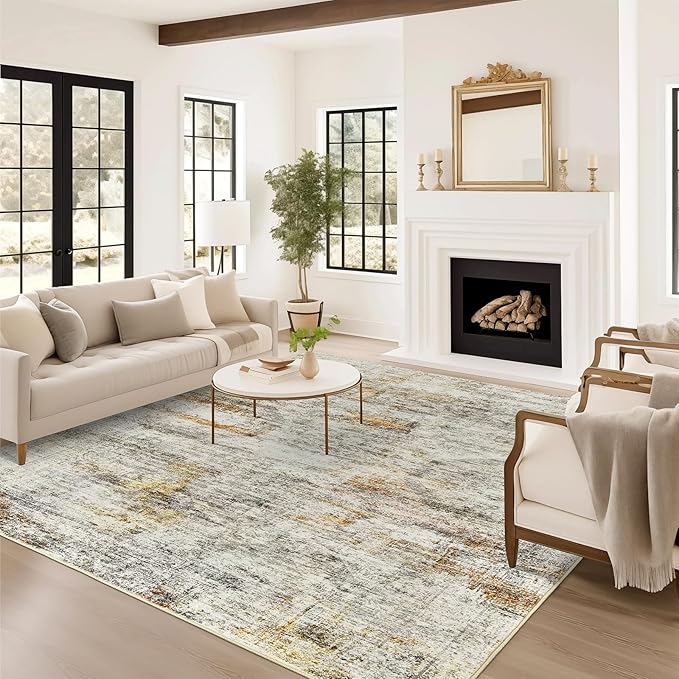 Soalmost 6x9 Area Rug for Living Room Washable 6x9 Non-Slip Modern Abstract Rugs for Bedroom Dinning Room Ultra-Thin Indoor Gray Rust