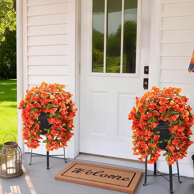 HyeFlora Bougainvillea Artificial Hanging Flowers Plants for Outdoors Decoration, 2pcs Faux Bougainvillea Vines Orange Fake Flowers Realistic UV Resistant Silk Flowers for Outside Planter Yard Porch