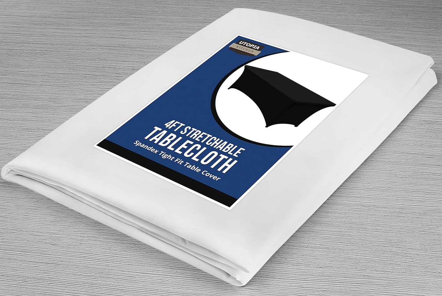 Utopia Kitchen 4FT Spandex Tablecloth [1 Pack, White] 200 GSM Stretch, Fitted, Washable and Wrinkle Resistant Table Cloth Rectangle Cover for Trade Shows, Wedding, Parties [48Lx30Wx30H Inch]