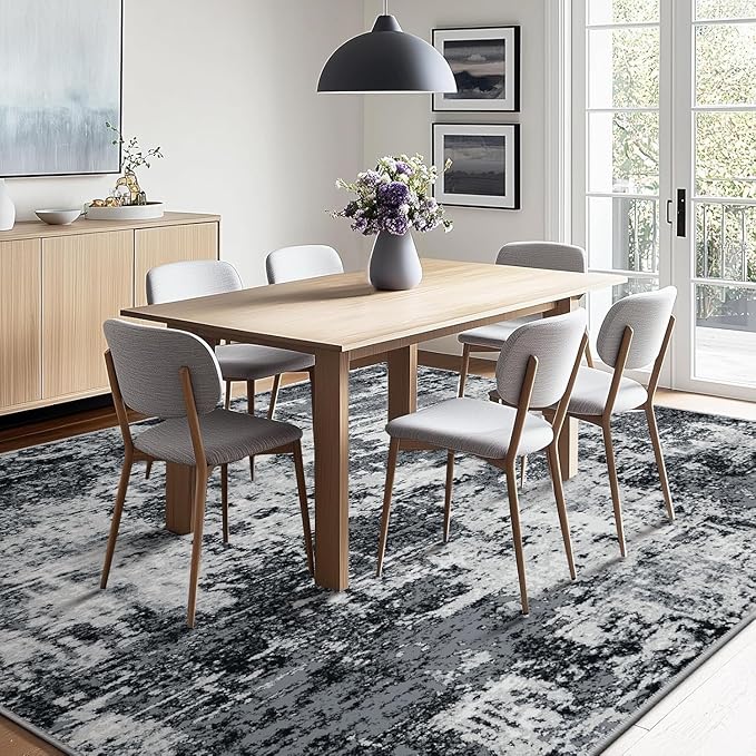 RELEANY Washable Area Rugs 5'x8' Non-Slip Modern Abstract Soft for Living Room Entryway Bedroom Nursery, Print Pattern, Black Navy Blue Gray