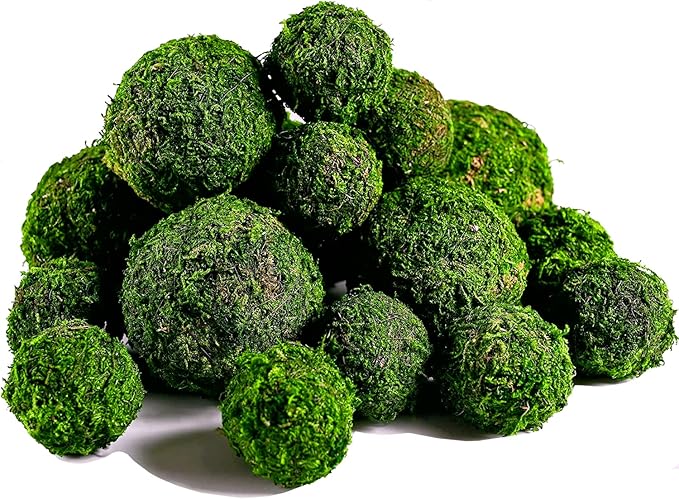 BYHER Moss Balls, 18 PCS Decorative Balls for Centerpiece Bowls - 6pcs 3.2" Natural Dried Balls+ 12pcs 2" Green Moss Balls Vase Bowl Filler (Set of 18)