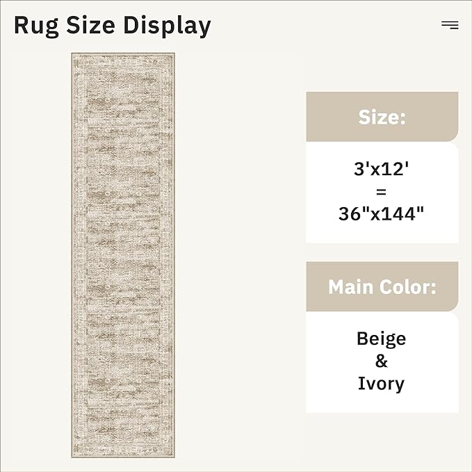 Soalmost Runner Rug 3x12 Washable Non-Slip Hallway Runner Rugs for Kitchen Bathroom Laundry Room Brown Vintage Floor Carpet Runners for Hallways Entryway