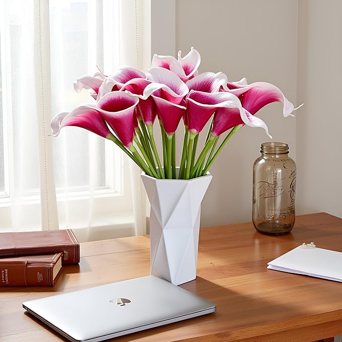 Floral Kingdom Artificial Calla Lily Flowers, 20 Pack, 14 Inch, Mauve White, Real Touch Latex - Wedding Centerpieces, DIY Floral Arrangements, Home Decor
