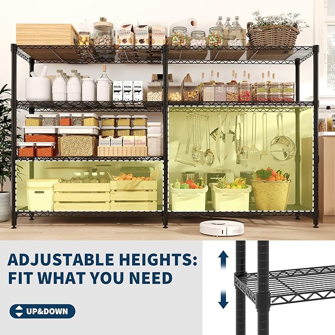 Garvee Storage Shelves 60" W Heavy Duty Metal Shelving Unit, 4-Tier Wire Rack Shelving for Kitchen Garage Storage, Load 1060LBS, Adjustable Wire Shelf for Pantry Room Basement, 13.8" Dx59.5 H, Black