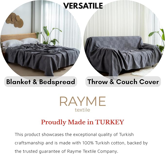100% Turkish Cotton Blanket California King Size Waffle Weave Blankets, Made in Turkiye, Light Airy Throw Bedspread (Dark Gray, California King Size Blanket 90 x 125 inch)