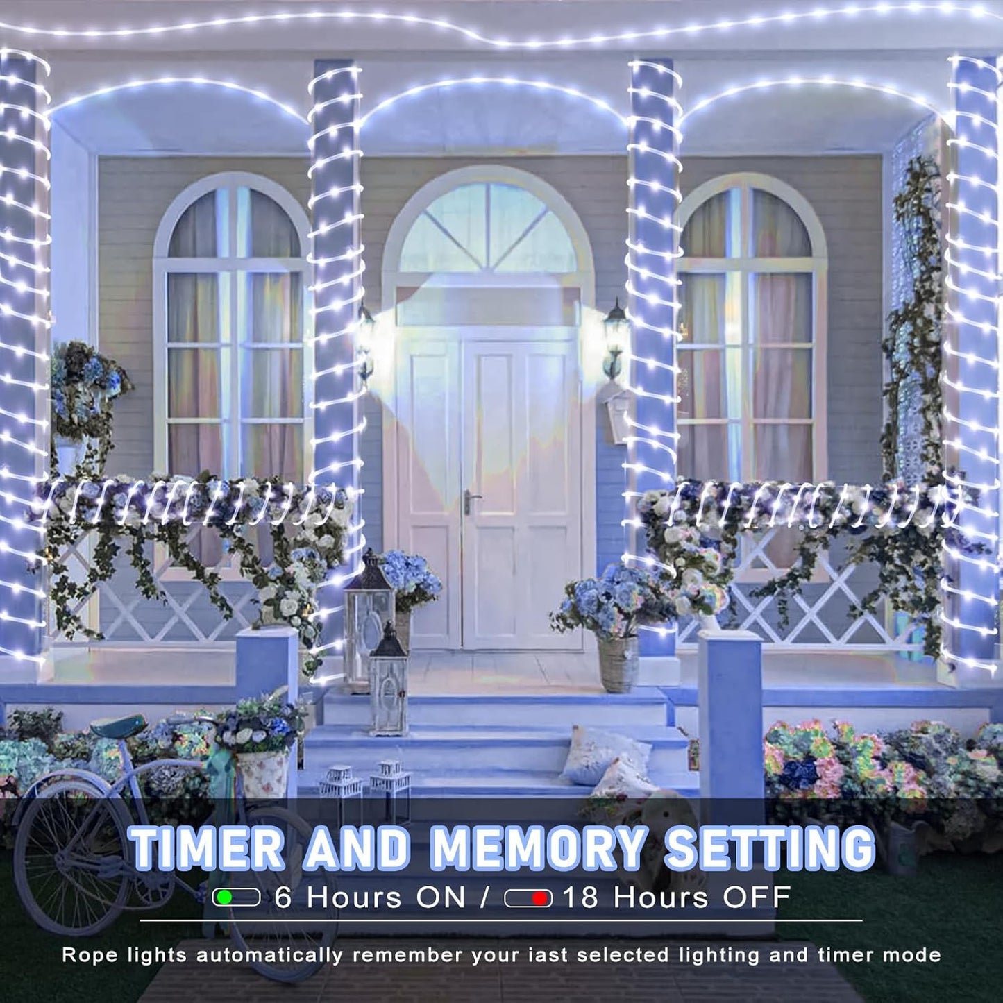 66FT 200 LED Rope Lights for Outside, White Christmas Lights Outdoor Waterproof, 8 Modes Connectable Clear Tube Lights for Indoor Garden, Backyard, Patio, Deck, Pool, Tree Decorations