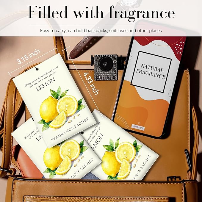 Lemon Scented Sachet Bags - 12 Pack Drawer & Closet Freshener, Long Lasting Odor Eliminator for Wardrobes, Cars & Storage, Home Fragrance Air Freshener Sachets