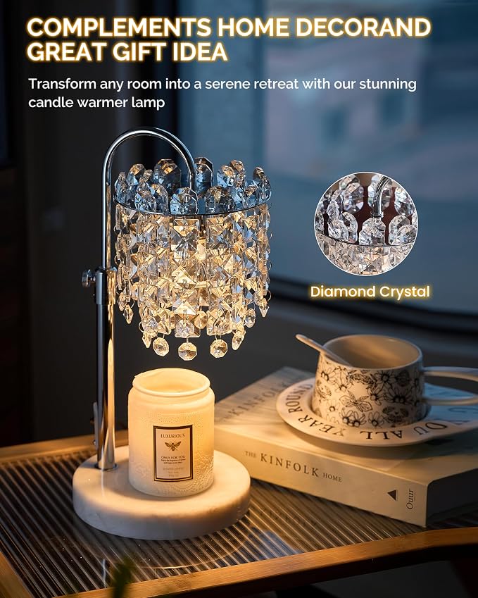Candle Warmer Lamp with Timer & Dimmable Crystals Candle Lamp Warmer with RGB Mode, Adjustable Height Electric Candle Warmer with 3 Bulbs for Women Mom House Warming Gifts New Home Room Decor