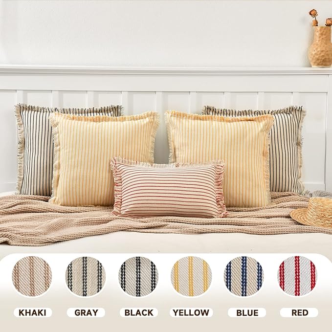 ZWJD Red Throw Pillow Covers 26x26 Set of 2 Striped Pillow Covers with Fringe Chic Cotton Decorative Pillows Square Cushion Covers for Sofa Couch Bed Living Room Farmhouse Decor