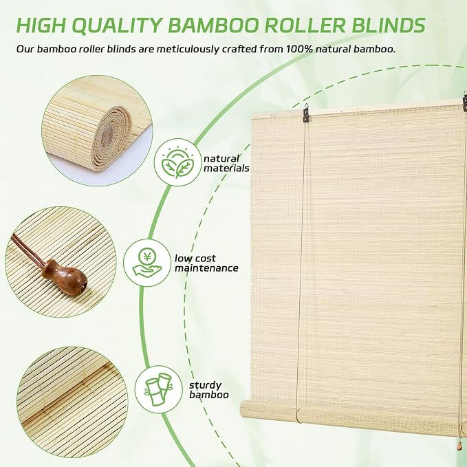 Bamboo Blinds - Bamboo Roman Shades 60Wx72L Outdoor Roller Blinds Retro Suitable for Indoor/Outdoor Porch Privacy Lifting Sun Protection