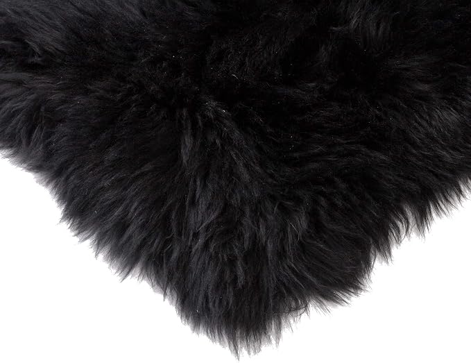 Set of 4, Natural Sheepskin Chairpad with Non-Slip Backing | 100% Real New Zealand Wool Sheepskin for Car Seat, Accent Chair, or Vanity Chair, Black