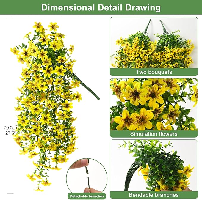 ZFProcess Artificial Hanging Flowers Plants for Outdoor Spring Summer Decoration, 2PCS Faux Silk Daisy UV Resistant Look Real for Outside Home Indoor Planter Porch Garden Yard Decor(Yellow)