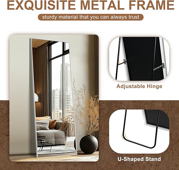 Delma Full Length Mirror,Large Floor Mirror with Aluminum Frame for Bedroom, Bathroom, Living Room,Wall Mount or Freestanding Design(with Stand,Rect 69x24-Silver)