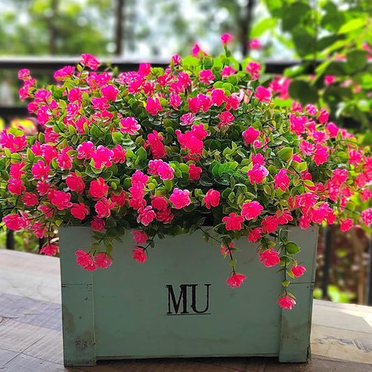 Grunyia 12 Bundles Artificial Flowers for Outdoors, UV Resistant Fake Flowers with Plastic Plants, Faux Flowers for Outside Window Box Front Porch Hanging Planter Decor (Pink)