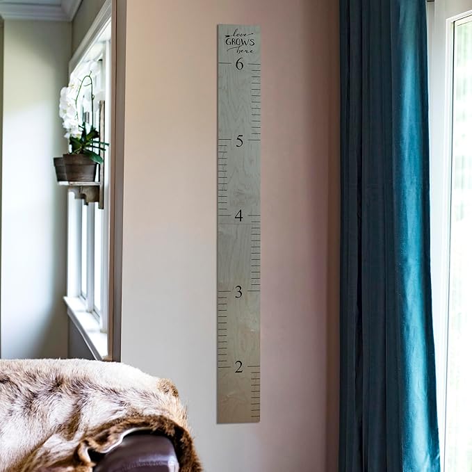 Headwaters Studio Wooden Growth Chart – Kids Height Chart, Wall Measurement for Kids, Height Chart for Wall, Growth Ruler for Children – “Love Grows Here” Gray (63" x 6.7")