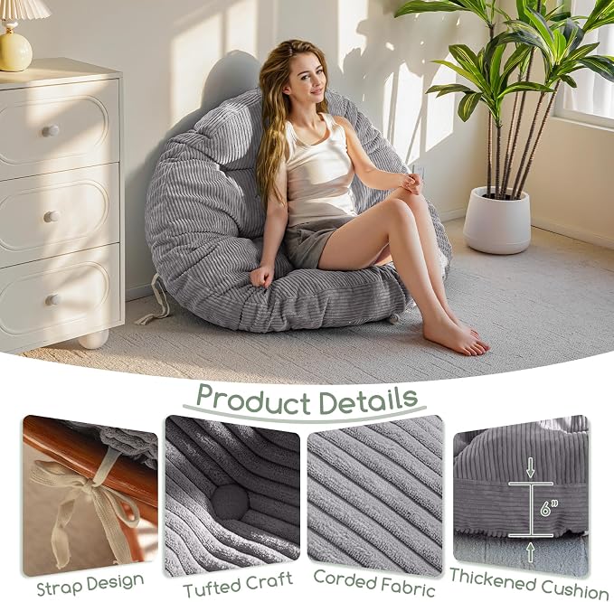 HIGOGOGO Papasan Chair Cushion with Corduroy Cover (Without Chair), 48 x 48 Inch Supportive Cushion, Overstuffed Chair Cushion,Grey