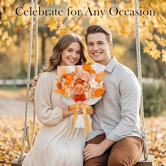 Preserved Flowers Bouquet - Forever Flowers for Delivery, Eternal Roses Bouquet That Last 3 Years, Mothers Day Gifts for Mom Grandma Wife, Anniversary Birthday Gifts for Women, Light Orange