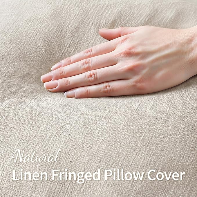 MIULEE Decorative Throw Pillow Covers Neutral Linen Fringe Throw Pillows Euro Shams Set of 2 Natural Beige Boho Farmhouse Cushion Covers for Couch Sofa Bed Living Room Spring Home Decor 28x28 Inch