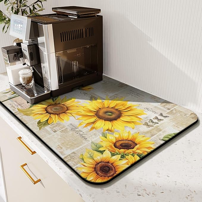 Fun Coffee Mat 19inx12in,Coffee Bar Mat for Countertops,Absorbent Hide Stain Anti-Slip Coffee Bar Accessories Fit Under Coffee Machine Mat,dish Drying Mats for Kitchen