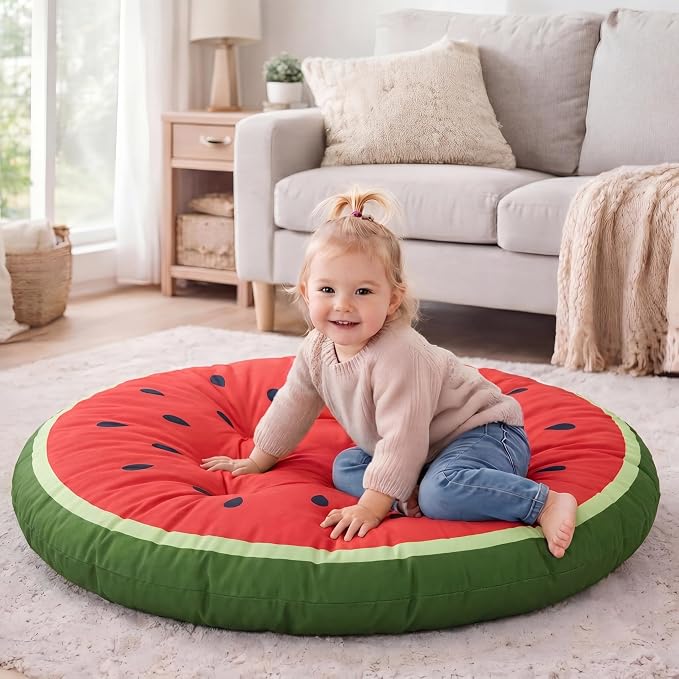 Funnymoom 35" Large Watermelon Pattern Floor Cushion Round Meditation Floor Pillow Cushion for Adults Oversized Playroom Pillows Reading Nook Big Pillow for Sitting Yoga Living Room Sofa Balcony