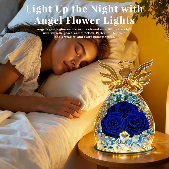Beferr Mothers Day Mom Birthday Gifts for Women, Fresh Flowers for Delivery Forever Preserved Rose in Glass Angel Figurine, Anniversary Christian Real Rose for Grandma Nana Wife Mum from Daughter Son
