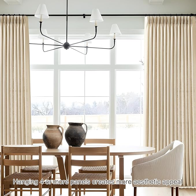 Extra Wide Pinch Pleated Linen Curtains for Living Room Sliding Glass Door 96 Inches Long, Sand Beige Light Filtering Curtain Textured Thick Pleat Semi-Sheer Drapes with Hooks 70 Inch Width, 1 Panel