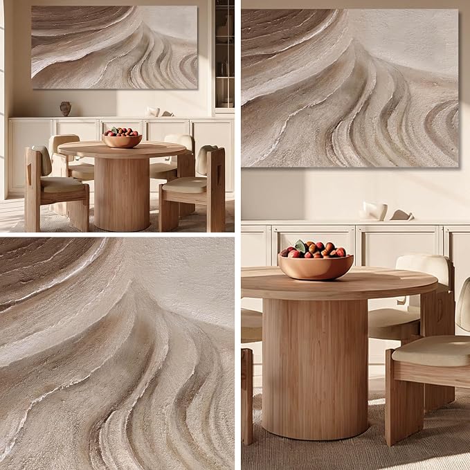 MLART99 Modern Abstract Beige and Brown Canvas Wall Art Textured Minimalist Line Painting Wave-Inspired Artwork for Living Room Bedroom Office Home Decor 24x48 Inch