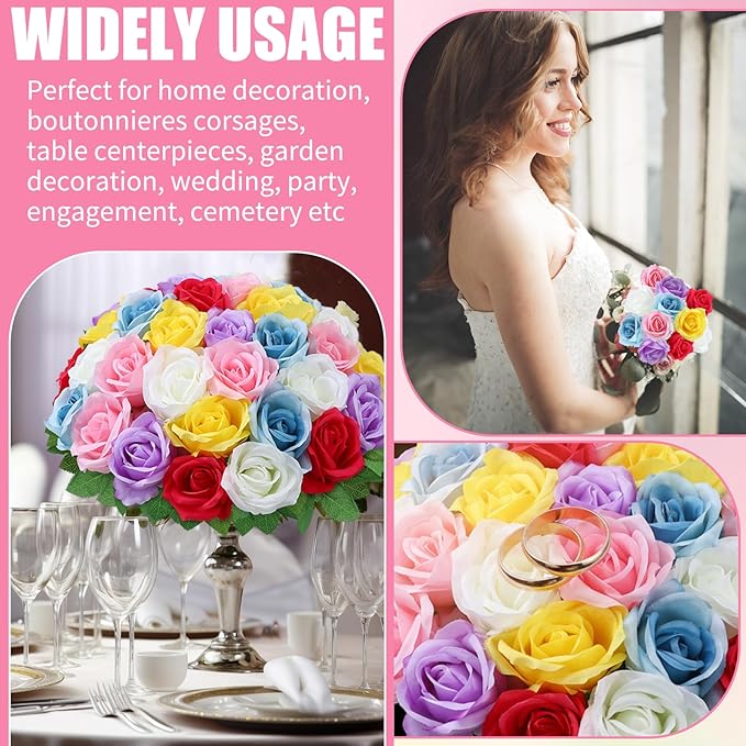 36 Pcs Mixed 6 Color Artificial Roses with Long Stems, Fake Silk Rose Artificial Flowers Bulk for Bridal Wedding Bouquet Centerpiece Ball Arrangement Party Decor