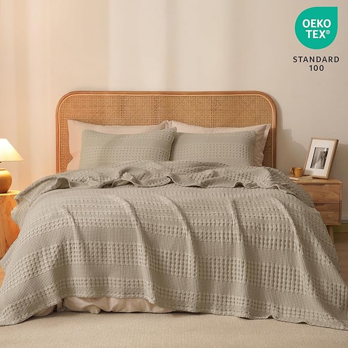 PHF 100% Cotton Waffle Blanket King Size for Bed, Lightweight Breathable and Soft for Summer, Luxury Aesthetic Waffle Weave Blanket for Home Decor & Gifts for Women, 108"x90", Taupe