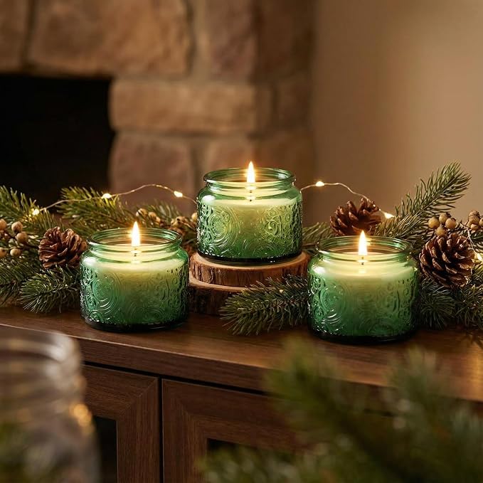 4 oz Green Sun Moon Stars Candle Jars with Bamboo Lids, 18 Pack | Patented Embossed Design, Includes Wick Centering Devices & Warning Labels, Multiple Color Options