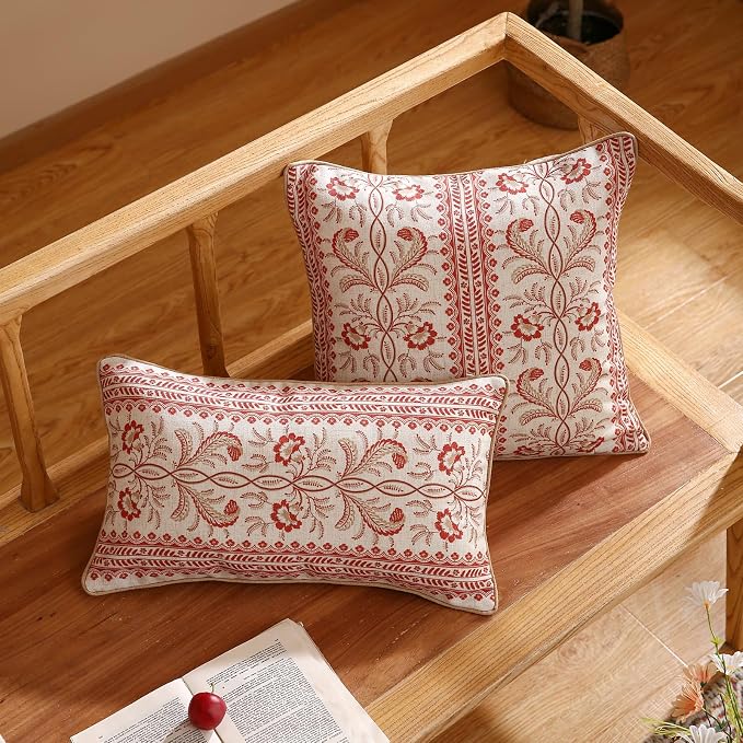 ISAENNE Designer Linen Throw Pillow Cover,Set of 2,18"x18"-Chamonix A | Vintage Elegant Square Pillow Cover,Concealed Zipper Design,Floral Pattern,Sofas,Bedroom,Living Room,Lounge Chairs