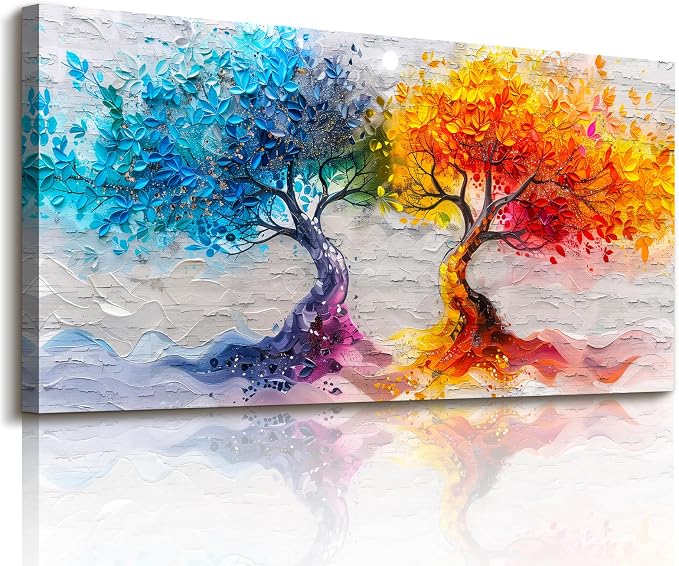 imjiayu Extra Large Wall Art, Tree of Life Wall Art, Abstract Art Wall Decor, Yin Yang Tree Prints, Art Nouveau Modern Decor, Nature Colorful Paintings for Living Room Dining Room Office 29"x57"