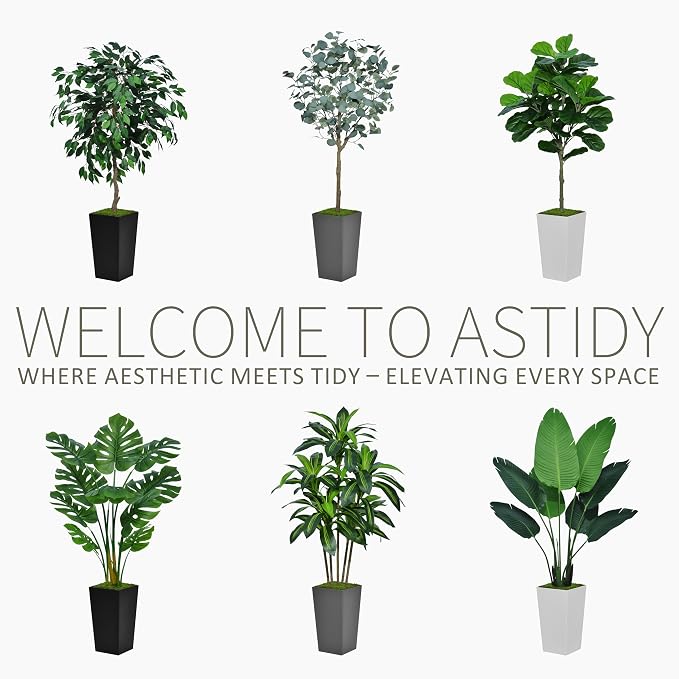 ASTIDY Artificial Dracaena Tree 5FT - Faux Tree with Black Tall Planter - Fake Tropical Yucca Floor Plant Potted - Artificial Silk Tree for Home Office Living Room Decor Indoor