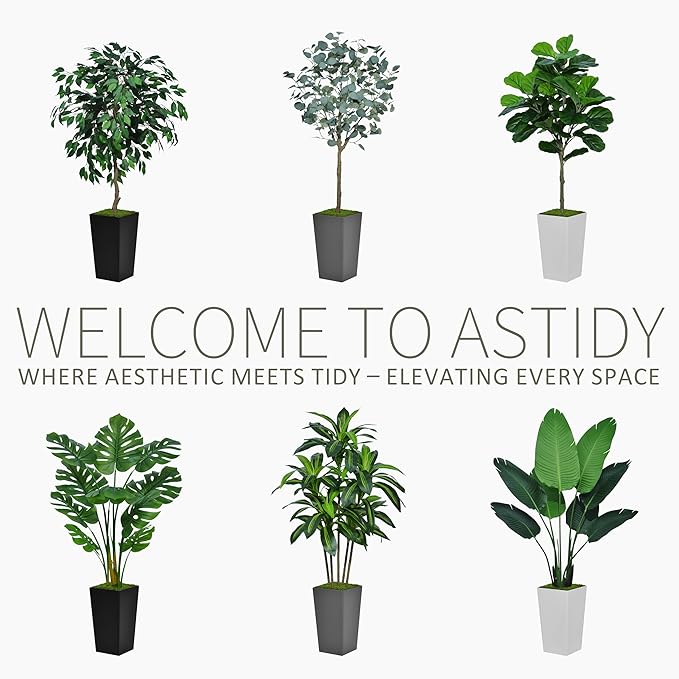 ASTIDY Artificial Dracaena Tree 5FT - Faux Tree with White Tall Planter - Fake Tropical Yucca Floor Plant in Pot - Artificial Silk Tree for Home Office Living Room Decor Indoor