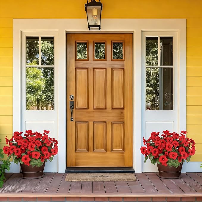 Artificial Flowers for Outdoors, Faux Petunias Spring Summer Decoration, Fake Flowers Plants UV Resistant Look Real Silk Flowers for Outside Planter Front Door Porch Patio Yard (6, Red)