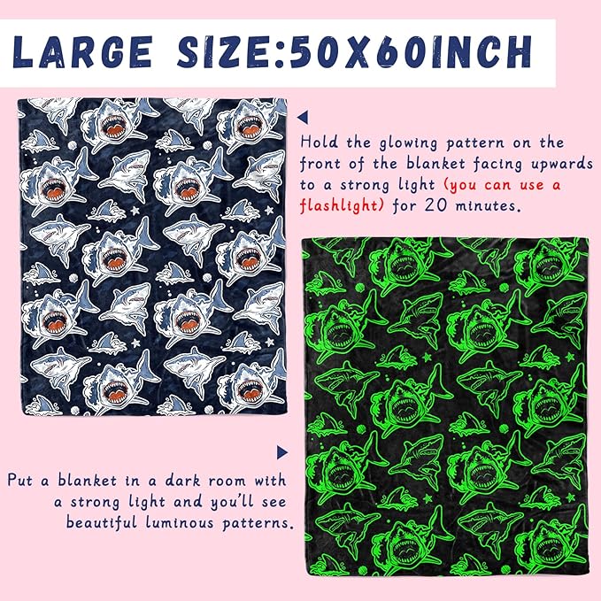Shark Toddler Blanket for Boys Girls, Ocean Sea Creature Shark Toys Gifts for Kids Birthday, Cozy Soft Fleece Throw Blanket for Crib Stroller with Mako, Whale, and Great White Sharks, 40"x50"