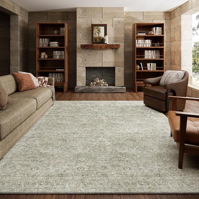 Washable Rugs for Living Room: 6x9 Area Rugs for Bedroom Ultra Soft Non-Slip Stain Resistant Vintage Boho Large Carpet for High-Traffic Dining Room - Farmhouse Decor